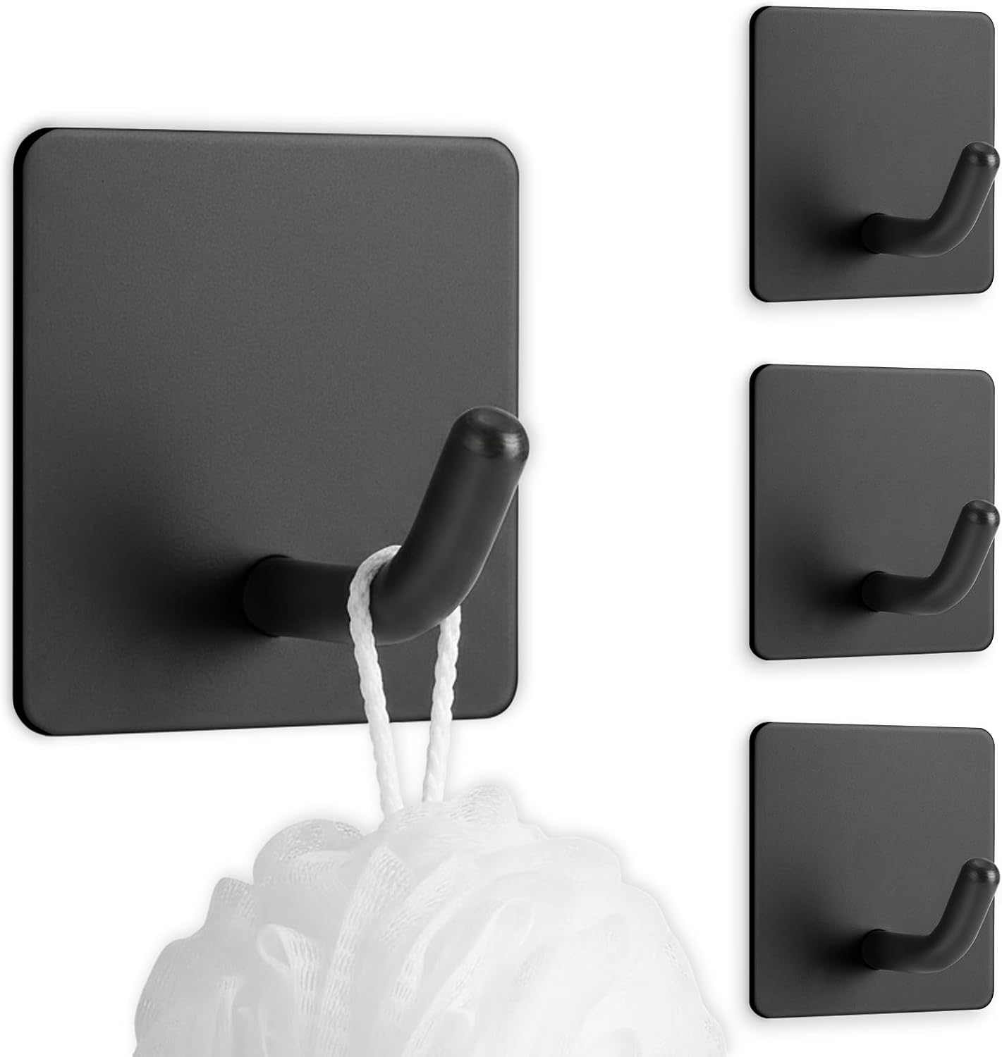 Detalle de Mondoshop Stainless Steel Self Adhesive Hooks (4 Pack) – Black, 5kg, Waterproof & Rustproof, No Drilling