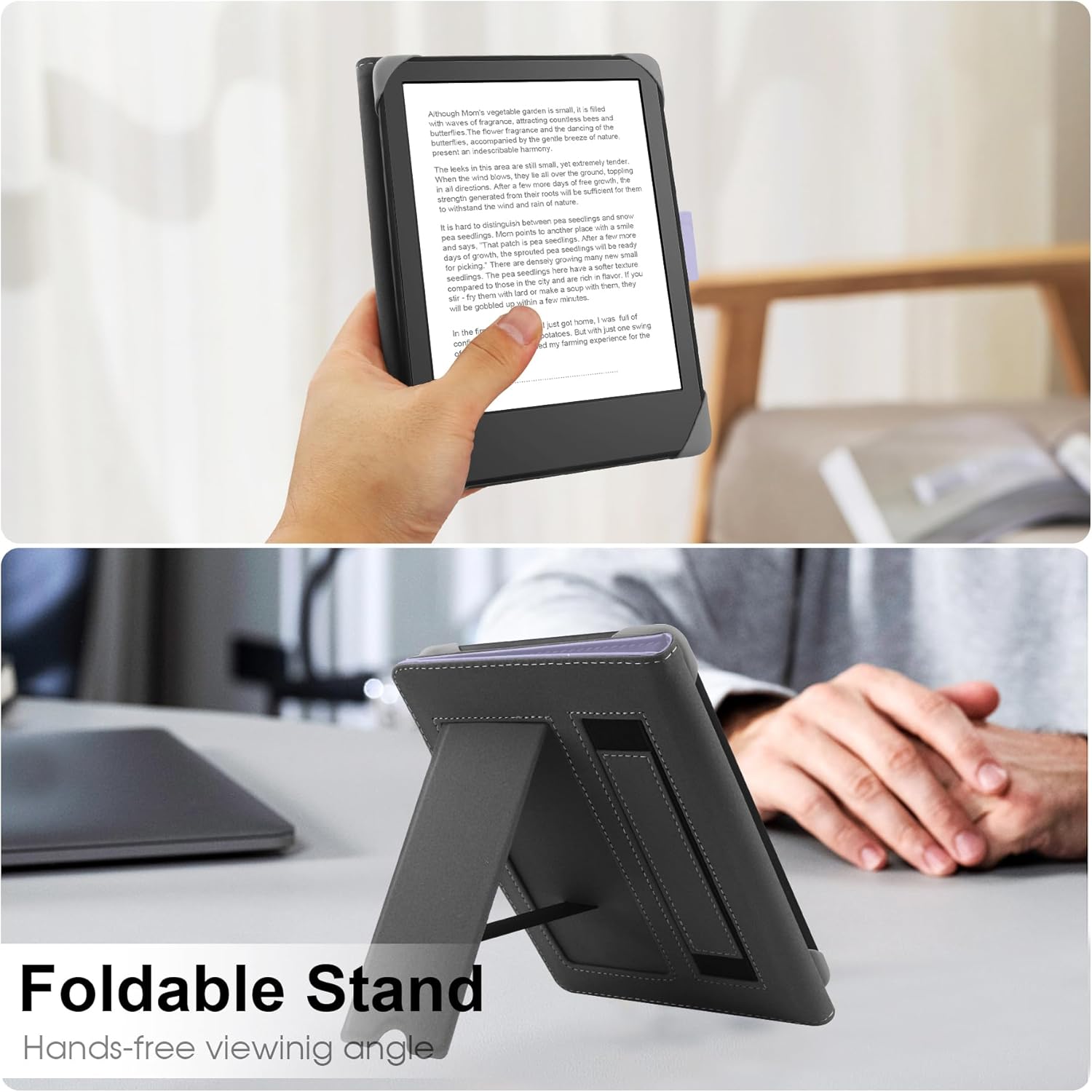 Thumbnail 3 de HoYiXi Universalhülle für 6.8–7'' eReader – PU-Leder Schutzhülle mit Standfunktion, Silikon-Clips und Magnetverschluss (Lila)