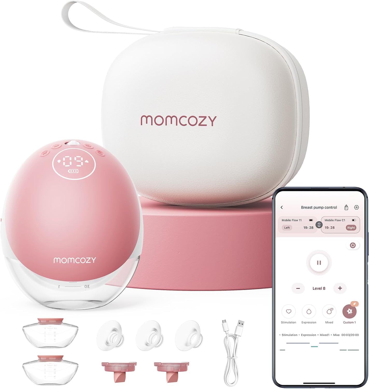 Momcozy Hands Free Breast Pump Mobile Flow M9 Upgrade (Cozy Red, 24mm) – App-Controlled, Wearable