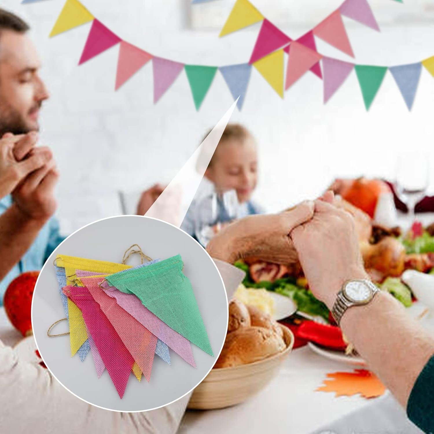 Detalle de SZXMDKH 60 Flags 68 Feet Bunting Banner – Multicolour Outdoor Linen Burlap Celebration Decoration