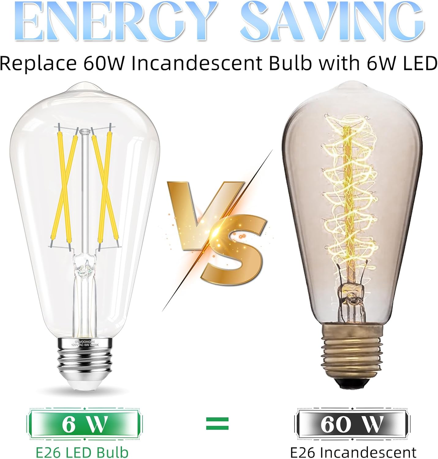 Thumbnail 4 de GvvooHome ST58 LED Edison Bulbs, 6W, 4000K, Clear Glass, 12-Pack
