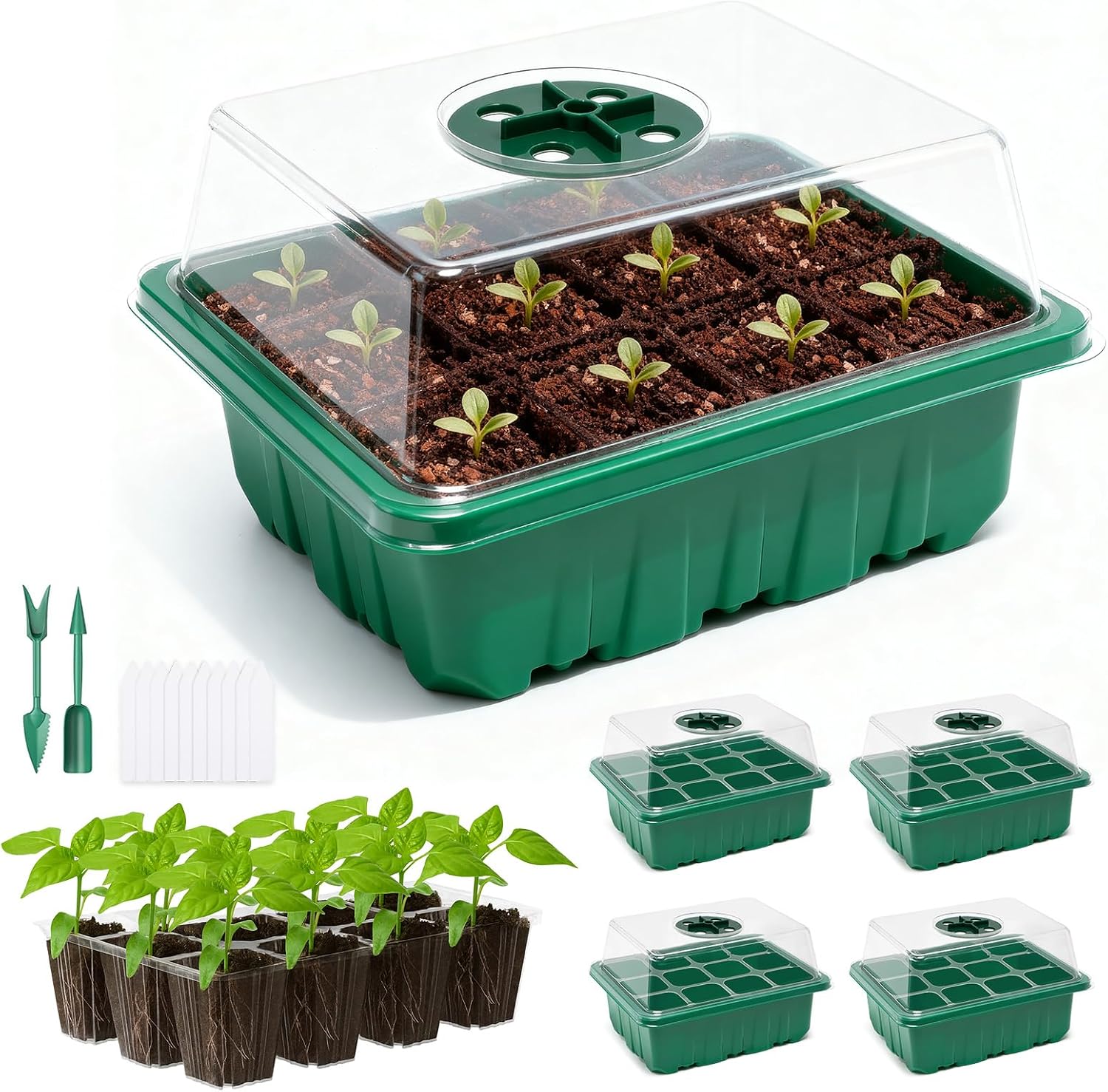 Detalle de PlantaPulse PYH-01 Seed Starter Kit, 5-Pack 60-Cell Trays with Humidity Domes