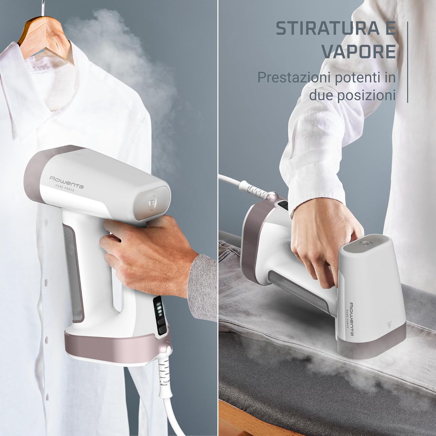 Detalle de Rowenta Pure Force DR8720F0, ferro da stiro 2-in-1 verticale e orizzontale con vapore rapido