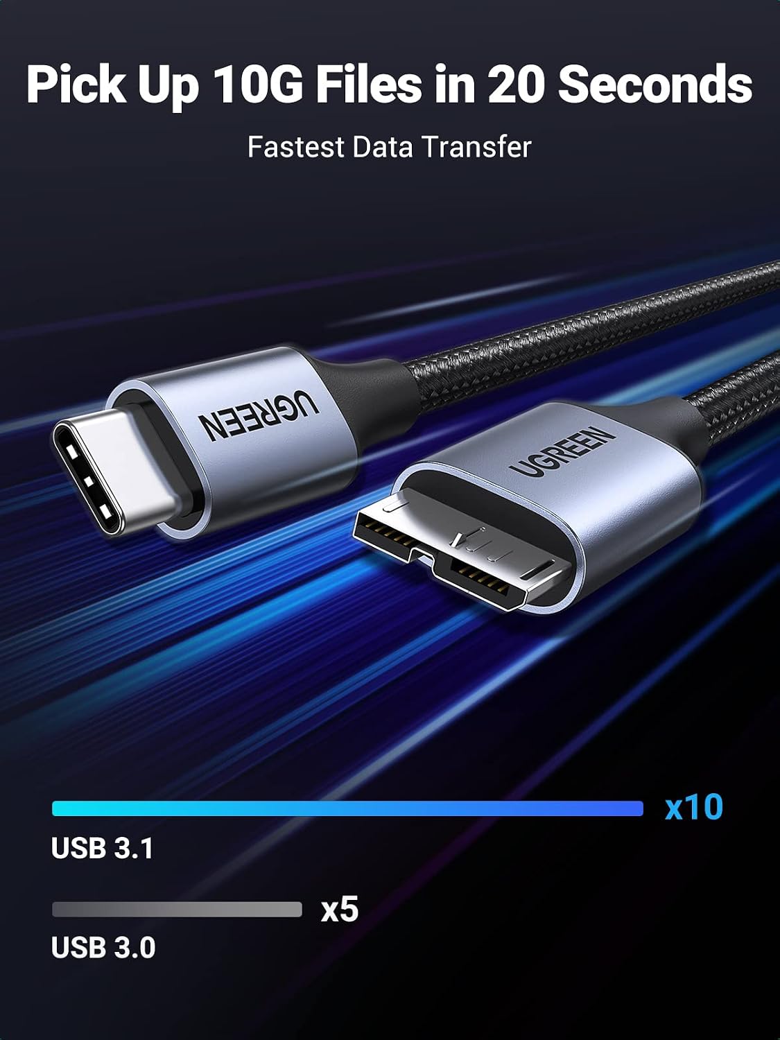 Thumbnail 2 de UGREEN Cavo USB-C a Micro USB 3.0 (USB C ↔ Micro B) da 0,5 m: trasferimento dati e ricarica per custodie SSD