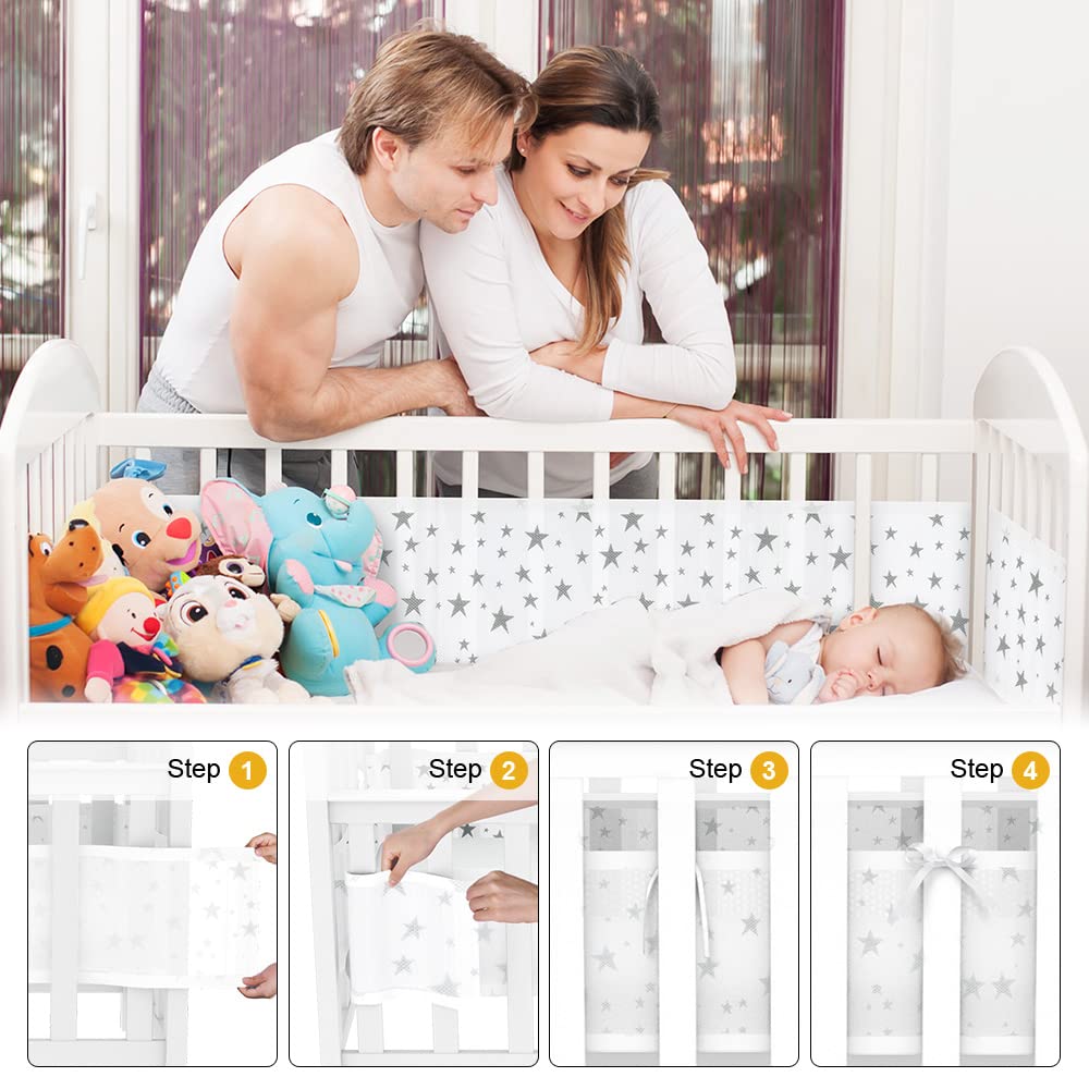 Detalle 2 de Aolso Bettumrandung Babybett – 2er Set Nestchen mit Kantenschutz, atmungsaktiv, abnehmbar (340 cm x 30 cm + 160 cm x 30 cm)