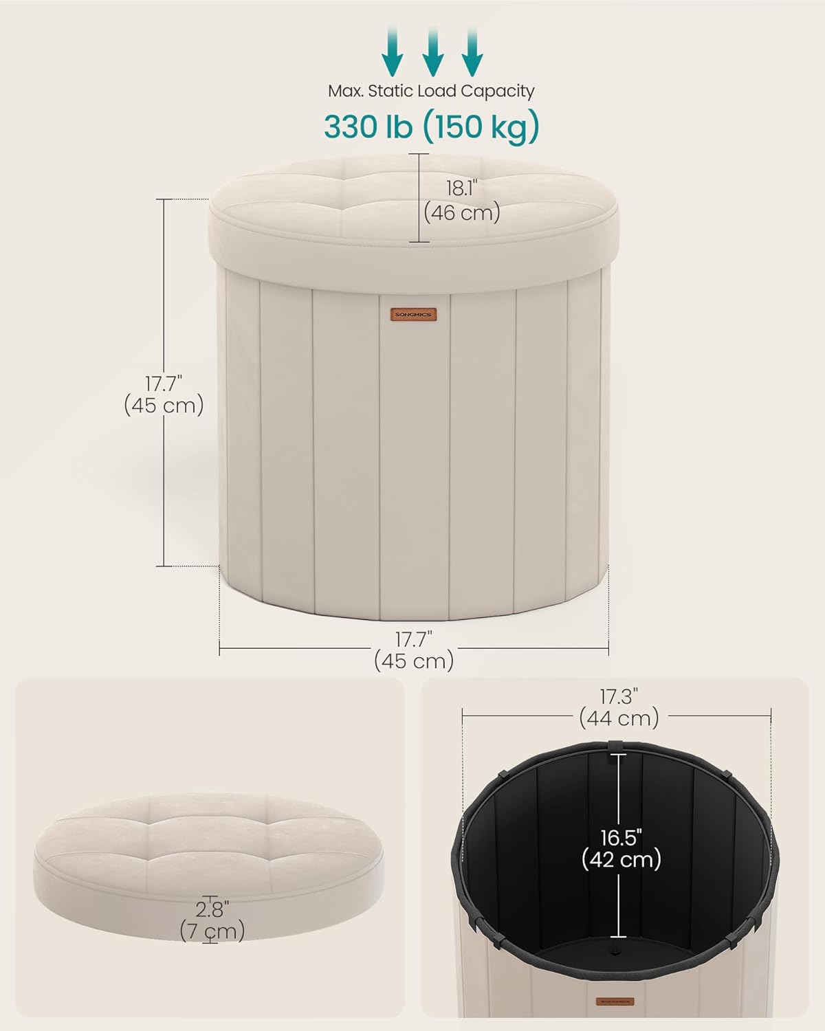 Thumbnail 1 de SONGMICS Mazie Round Storage Ottoman 1 — Velvet Seat