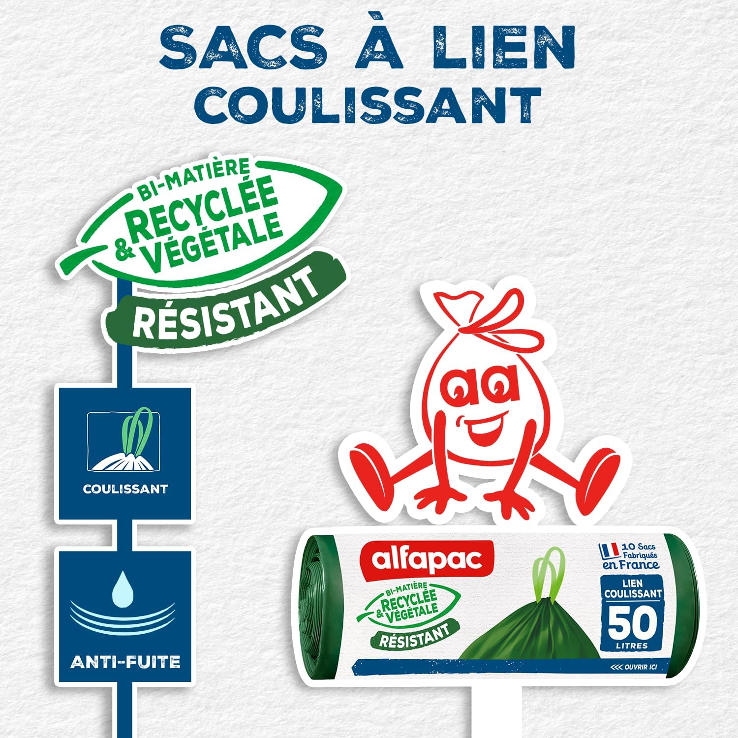 Detalle 2 de Alfapac CXV05010 soppåsar 50 l i vegetabilisk bioplast med glidband