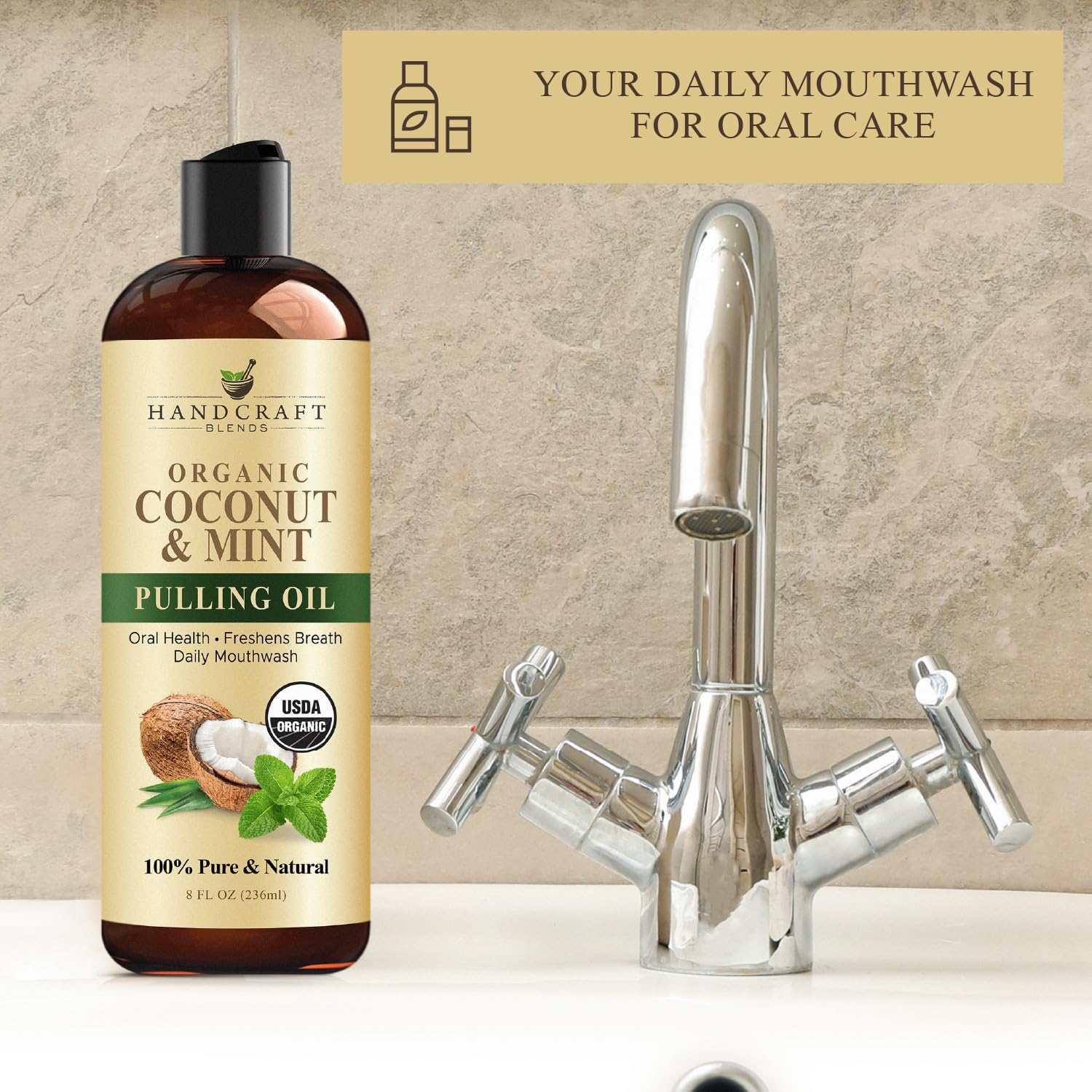 Detalle de Handcraft Blends Coconut Oil Pulling with Peppermint for Teeth and Gums – 236 ml