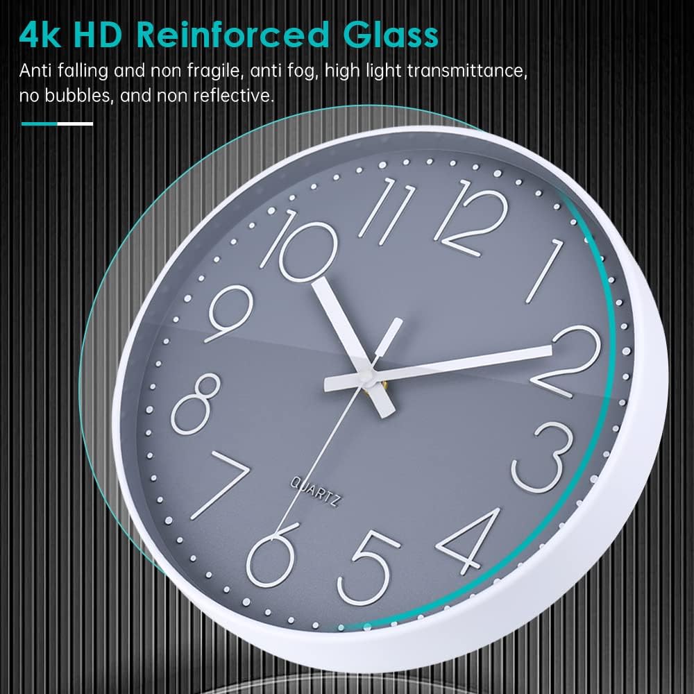 Detalle 2 de Jomparis Quality Silent & Non Ticking Quartz Sweep Round Wall Clock, 12 inch Grey