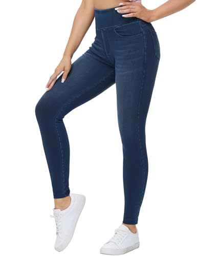 Detalle de THE GYM PEOPLE Damen-Jeggings mit High Waist, 4-Wege-Stretch und 4 Taschen