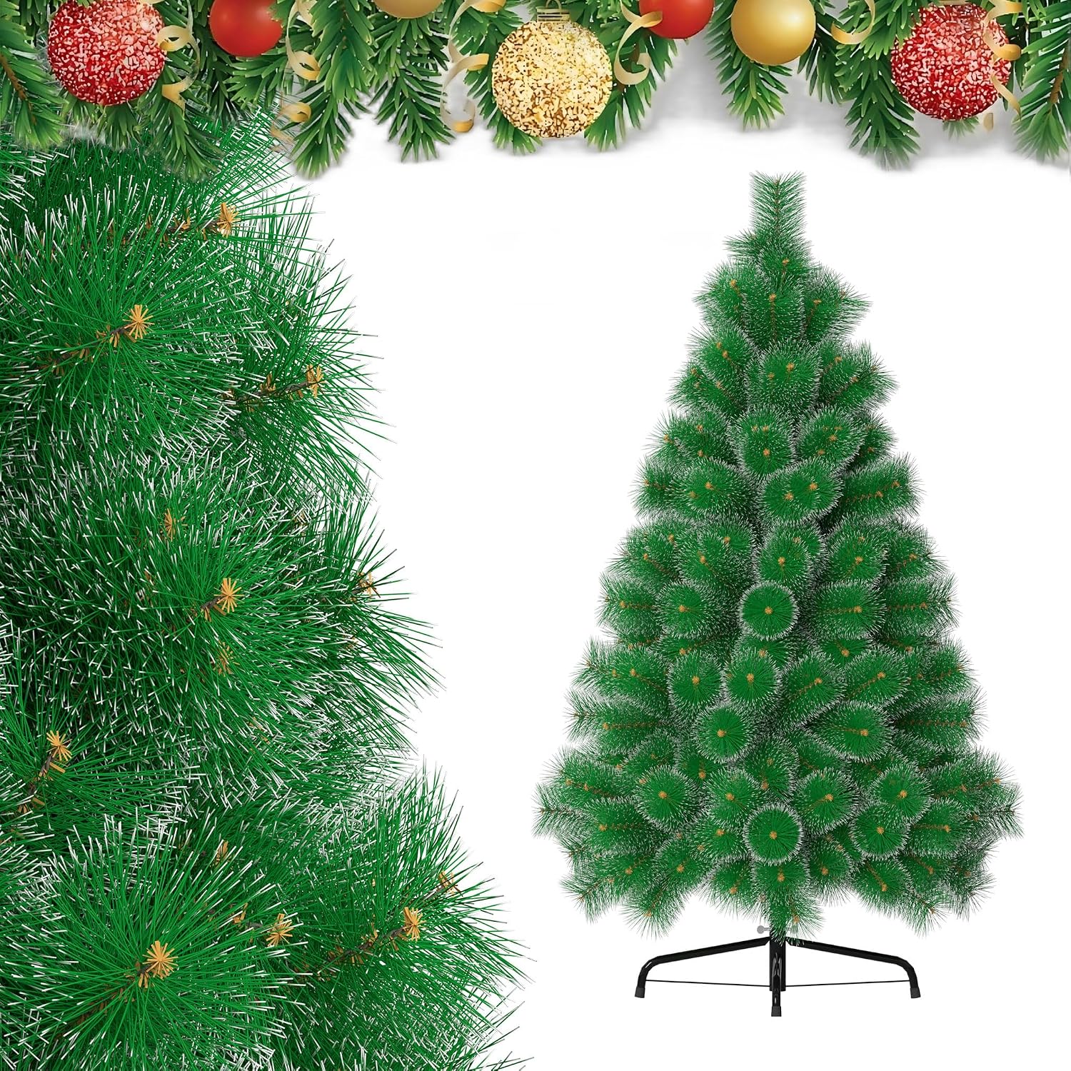 Detalle de UISEBRT HKDY-UIS-(SD00230) Artificial Christmas Tree with Stand, Green and White PVC Spruce