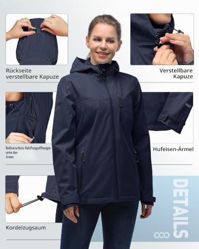 Detalle de 33,000ft Regenjacke Damen – Wasserdicht, atmungsaktiv und leicht – Navy Blau, Größe 40
