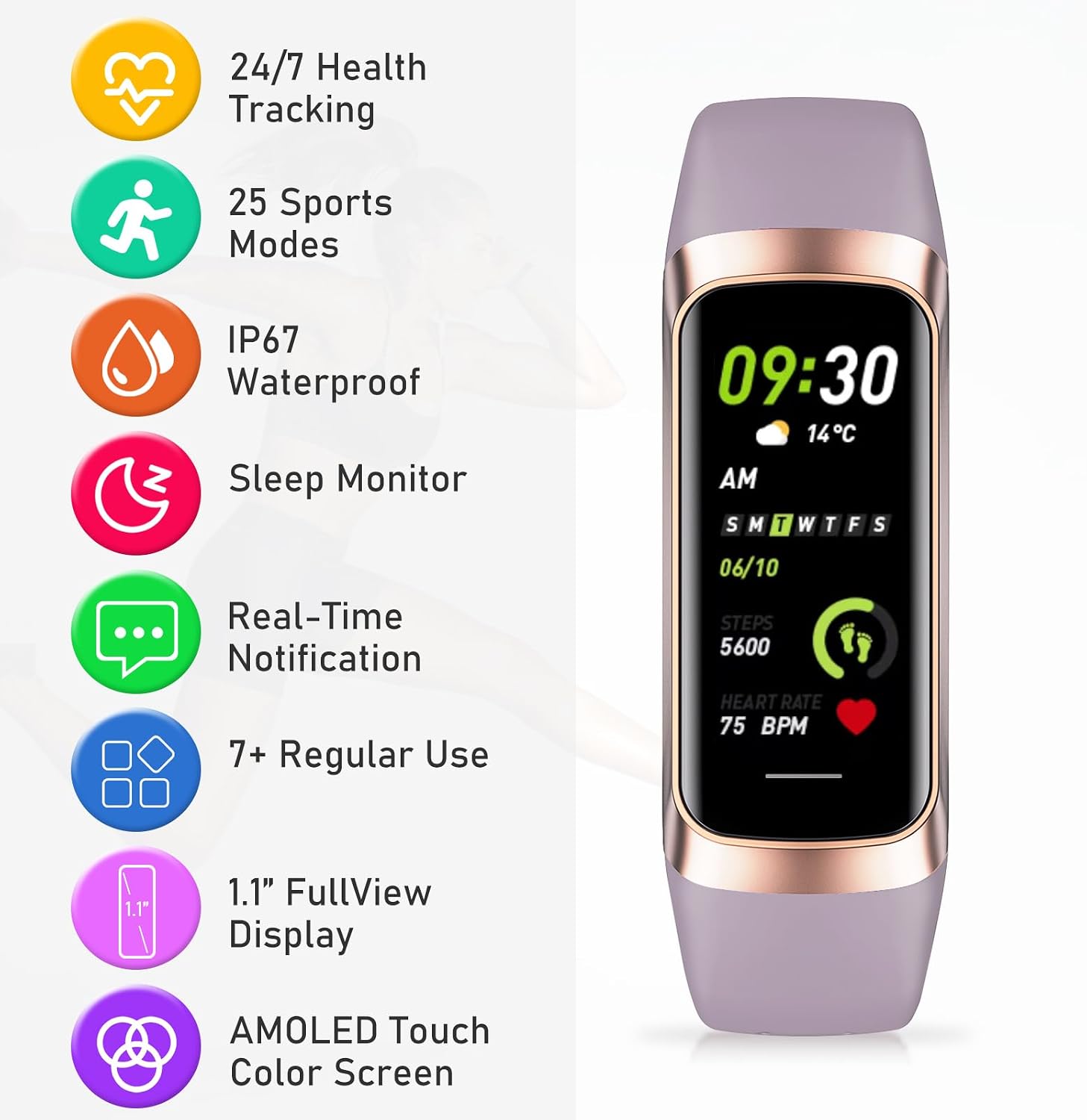 Thumbnail 6 de Moremore C60 Fitness Tracker with 1.1-Inch AMOLED Screen, 25 Sports Modes