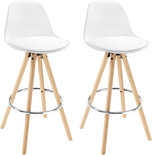 Detalle de WOLTU Taburetes de Bar con Respaldo, Madera y Cuero Blanco