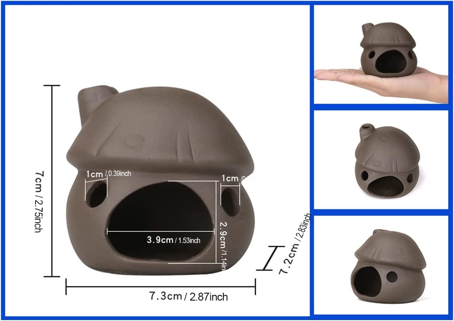 Detalle 2 de Mushroom House ceramic aquarium decor – betta hideaway cave & shrimp/pleco shelter