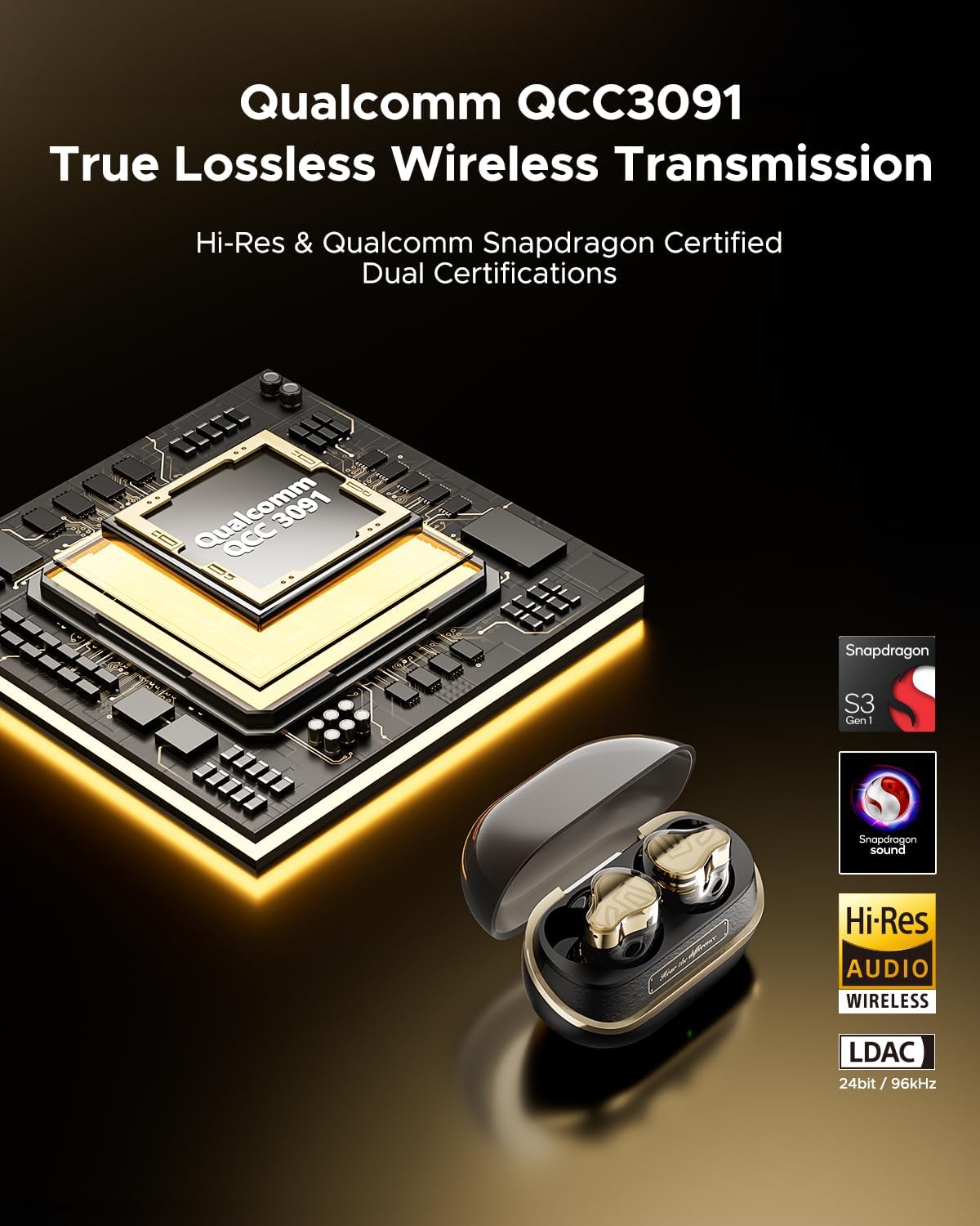 Detalle de SoundPEATS H3 Wireless Earbuds, Triple Drivers, Hybrid ANC, Bluetooth 5.4