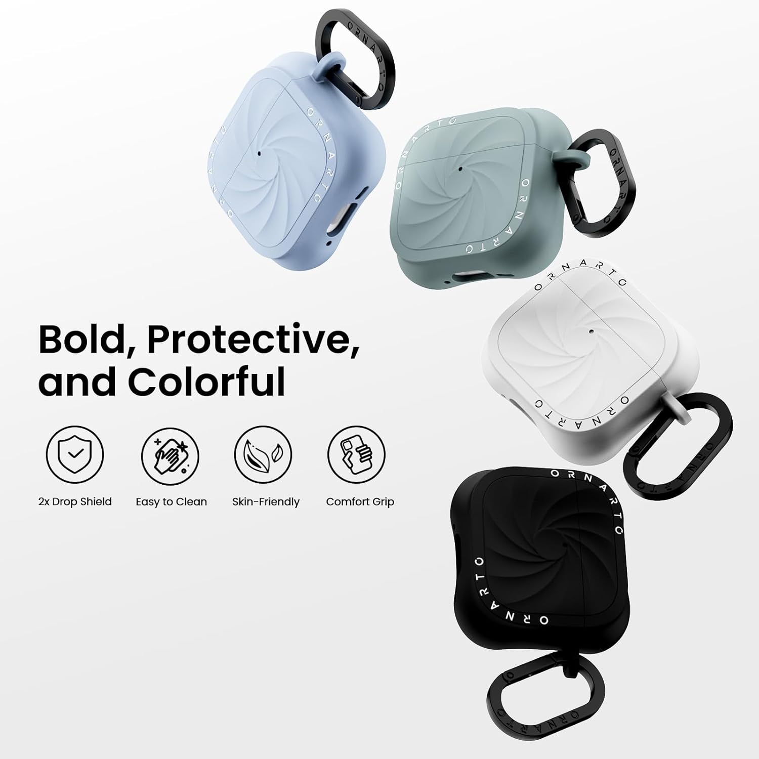 Detalle de ORNARTO Vortuxe Coque en Silicone Liquide pour AirPods 4 (2024) — Protection Militaire 2X MIL-STD, LED Visible, Mousqueton, Noir