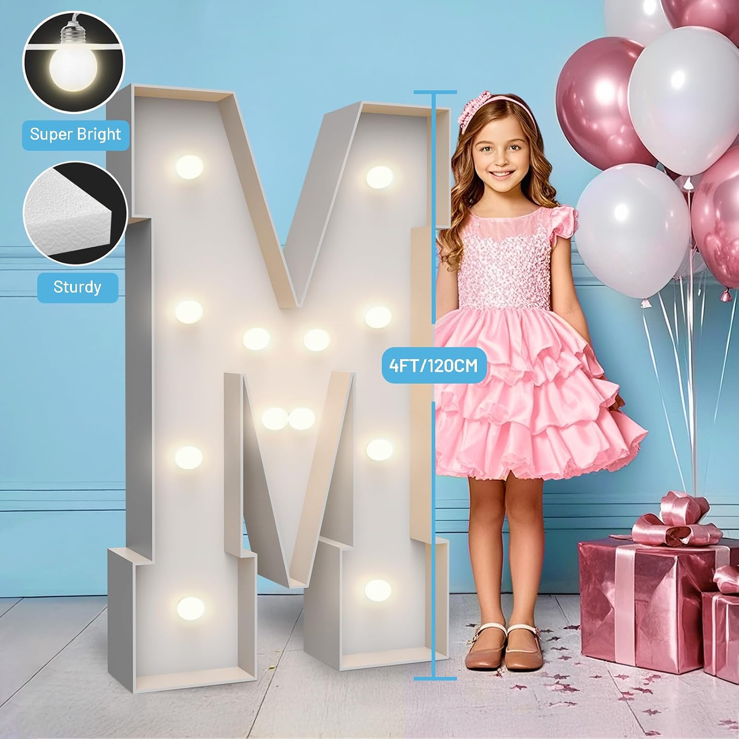 Thumbnail 2 de Teebloom RR4FTMN-letters M 4-Foot Light-Up Marquee Letter Kit, White Foam Board