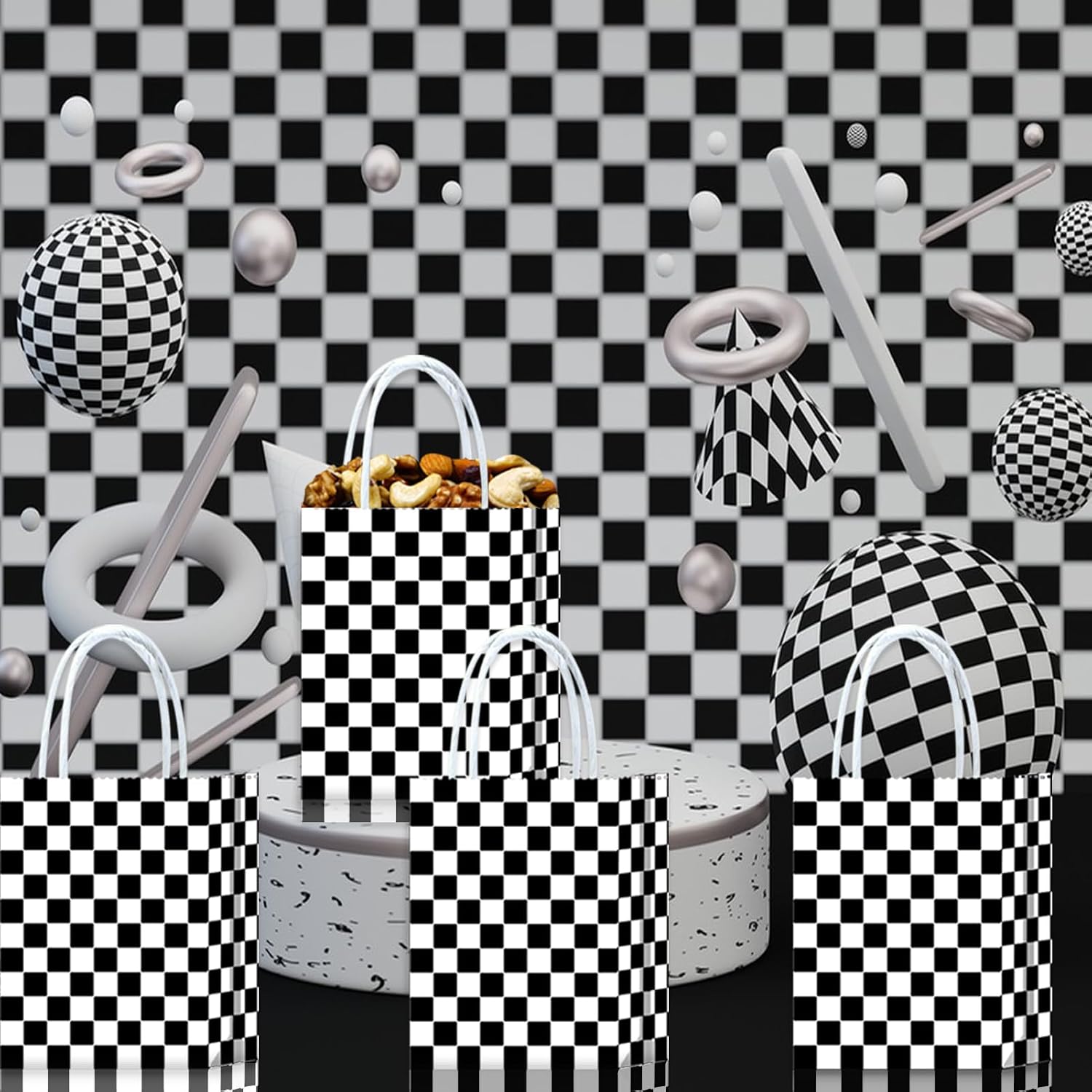 Detalle de Gansita Checkered Treat Bags Kraft Paper