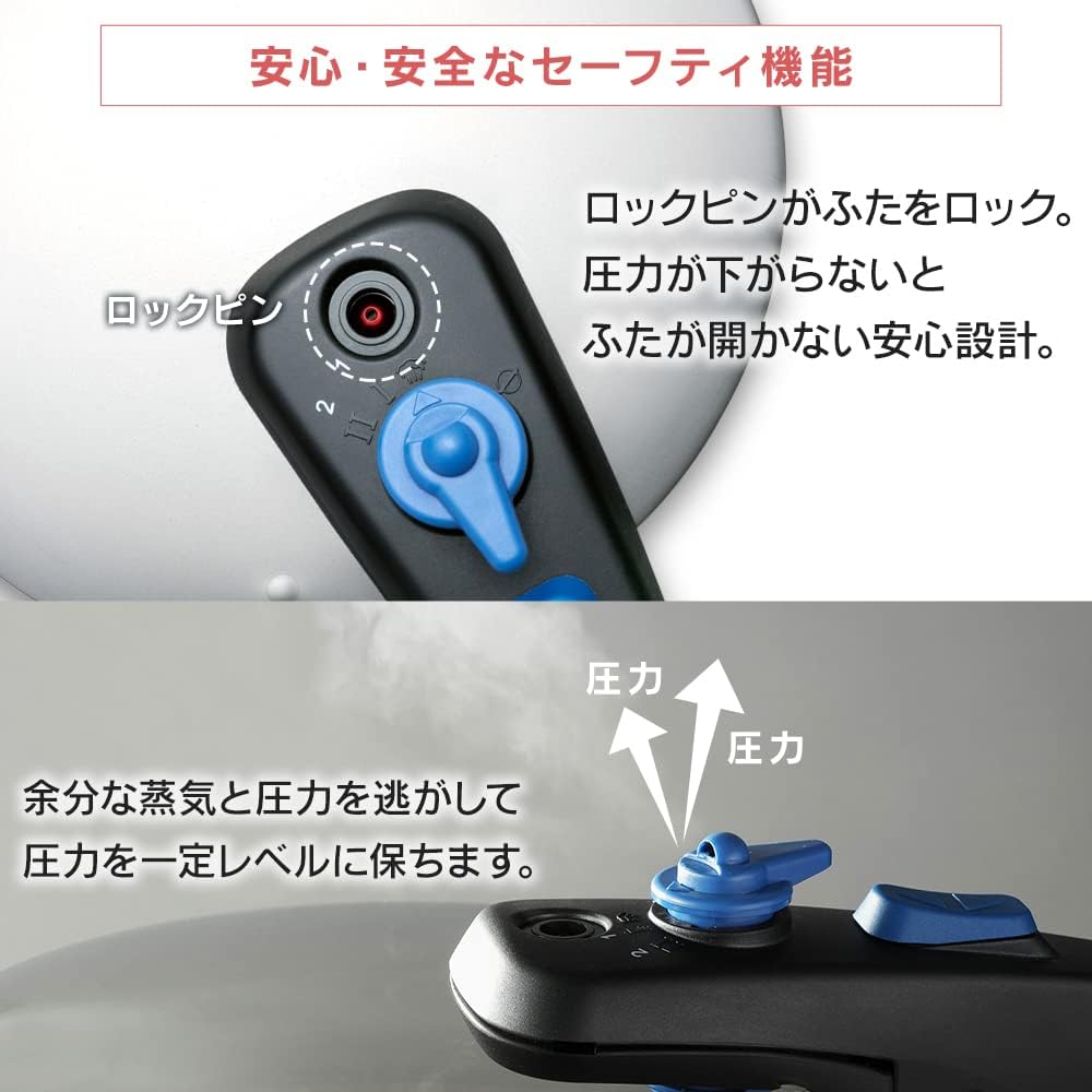 Detalle 2 de アイリスオーヤマ KAR-5L 圧力鍋 5L IH対応・ステンレス製・圧力2段切替