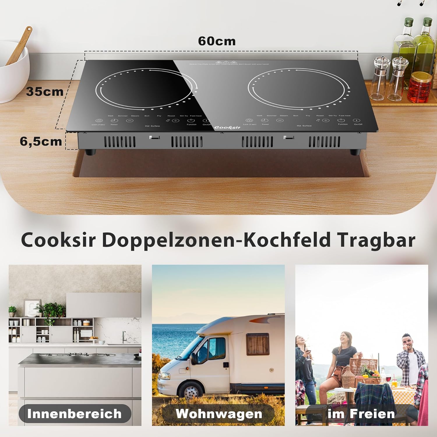 Thumbnail 6 de Cooksir Glaskeramikkochfeld 2 Platten – flexibel einsetzbar, 3600W, Netzstecker, 230V