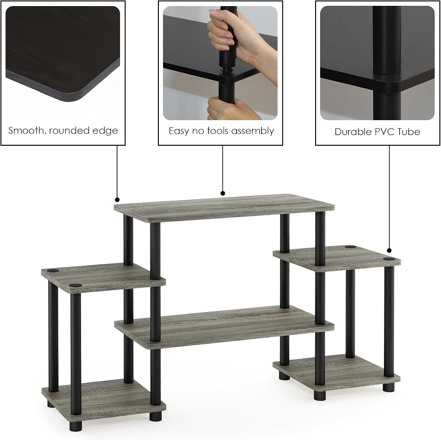 Detalle 1 de Furinno 11257GYW/BK Turn-N-Tube テレビ台 6段 フレンチオークグレー/ブラック