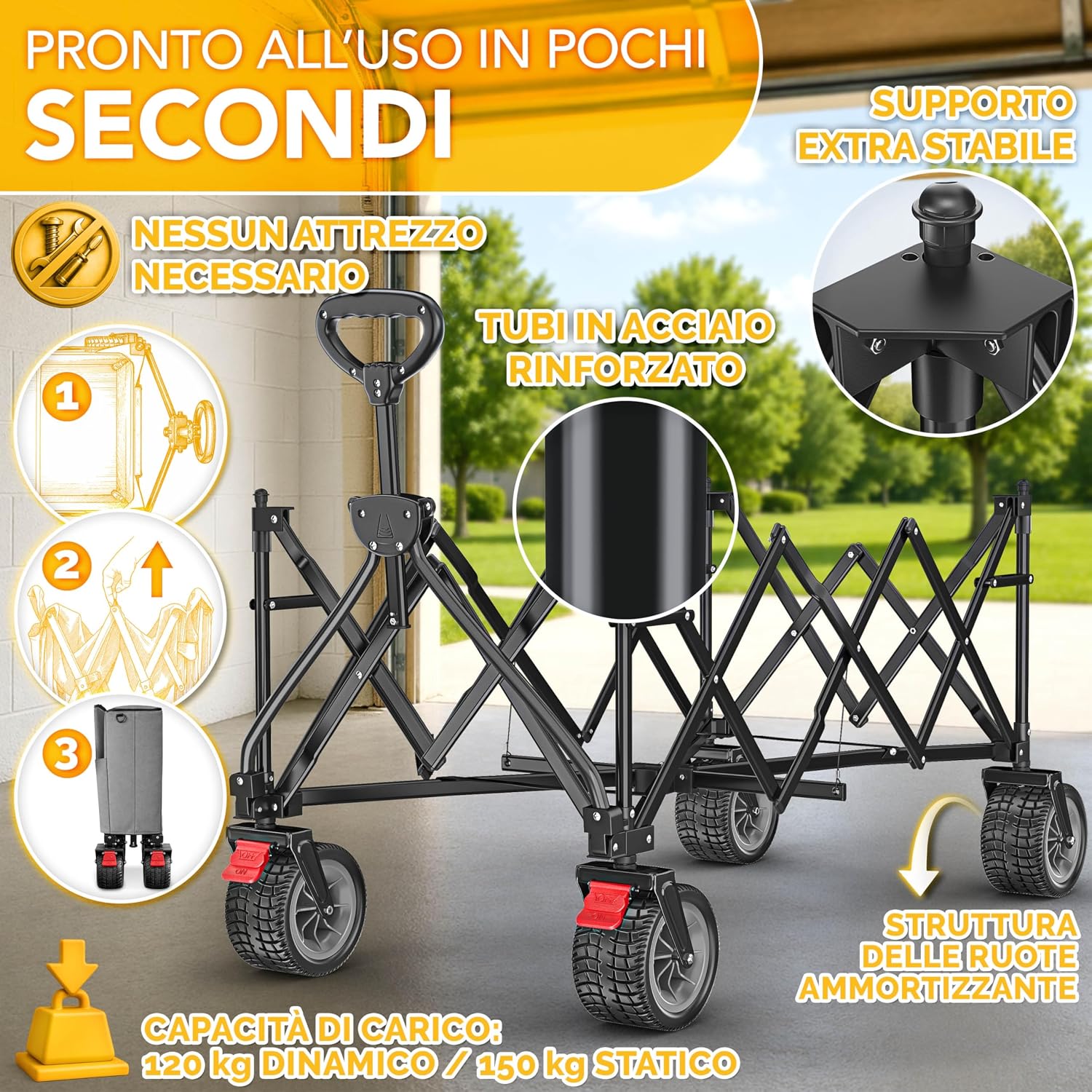 Thumbnail 4 de TRESKO Carrello pieghevole XXL da 300 L con freno e ruote tutto-terreno
