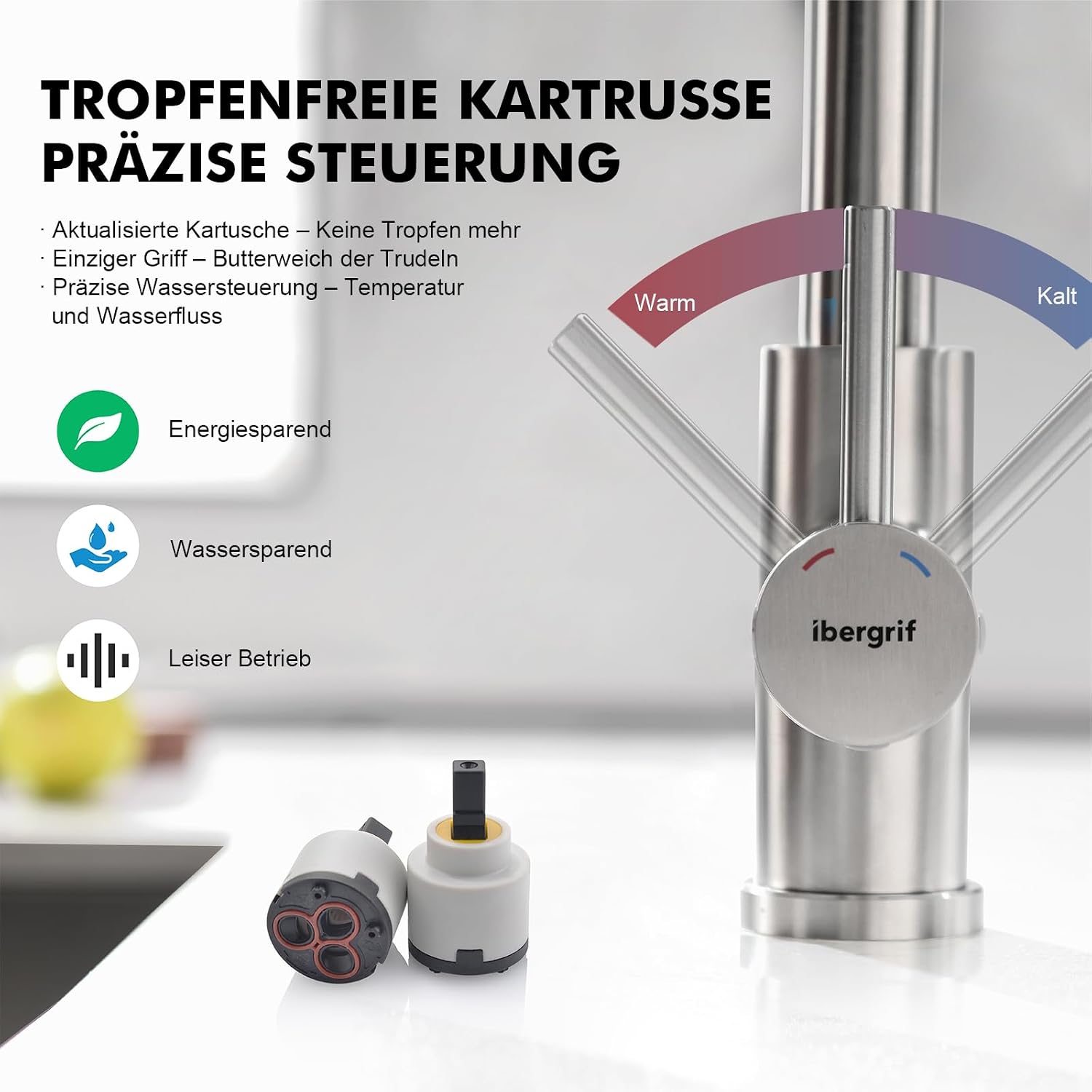 Detalle 2 de Ibergrif Ausziehbar Küchenarmatur 360° 40 cm 🚰