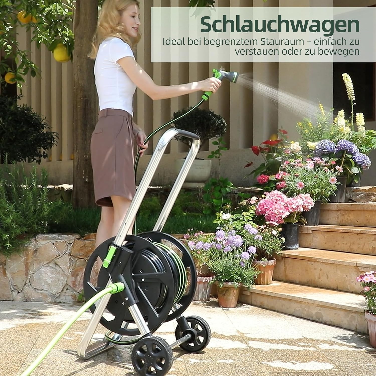 Detalle de YESTAR Schlauchwagen aus Metall für fahrbare Schlauchtrommel bis 60 m (1/2 Zoll)