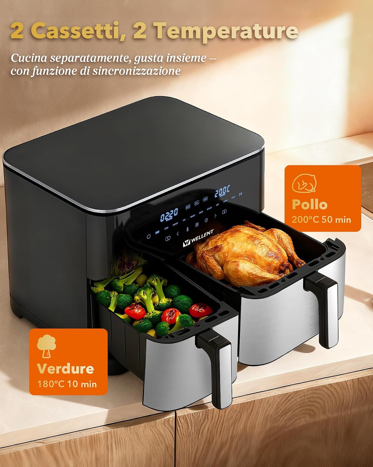 Detalle 2 de Friggitrice ad aria 11L doppio cestello 4+7L