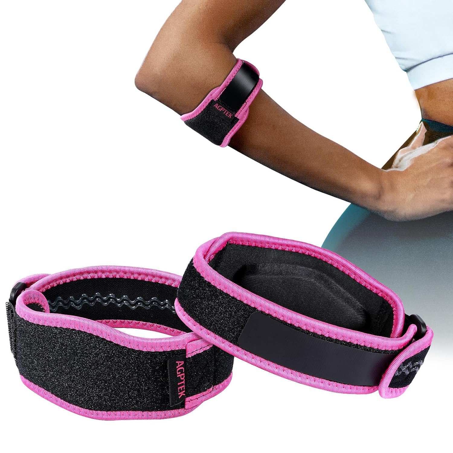 Detalle de AGPTEK SEP1-AU Elbow Brace, Adjustable Two-Pack with Non-Slip Support