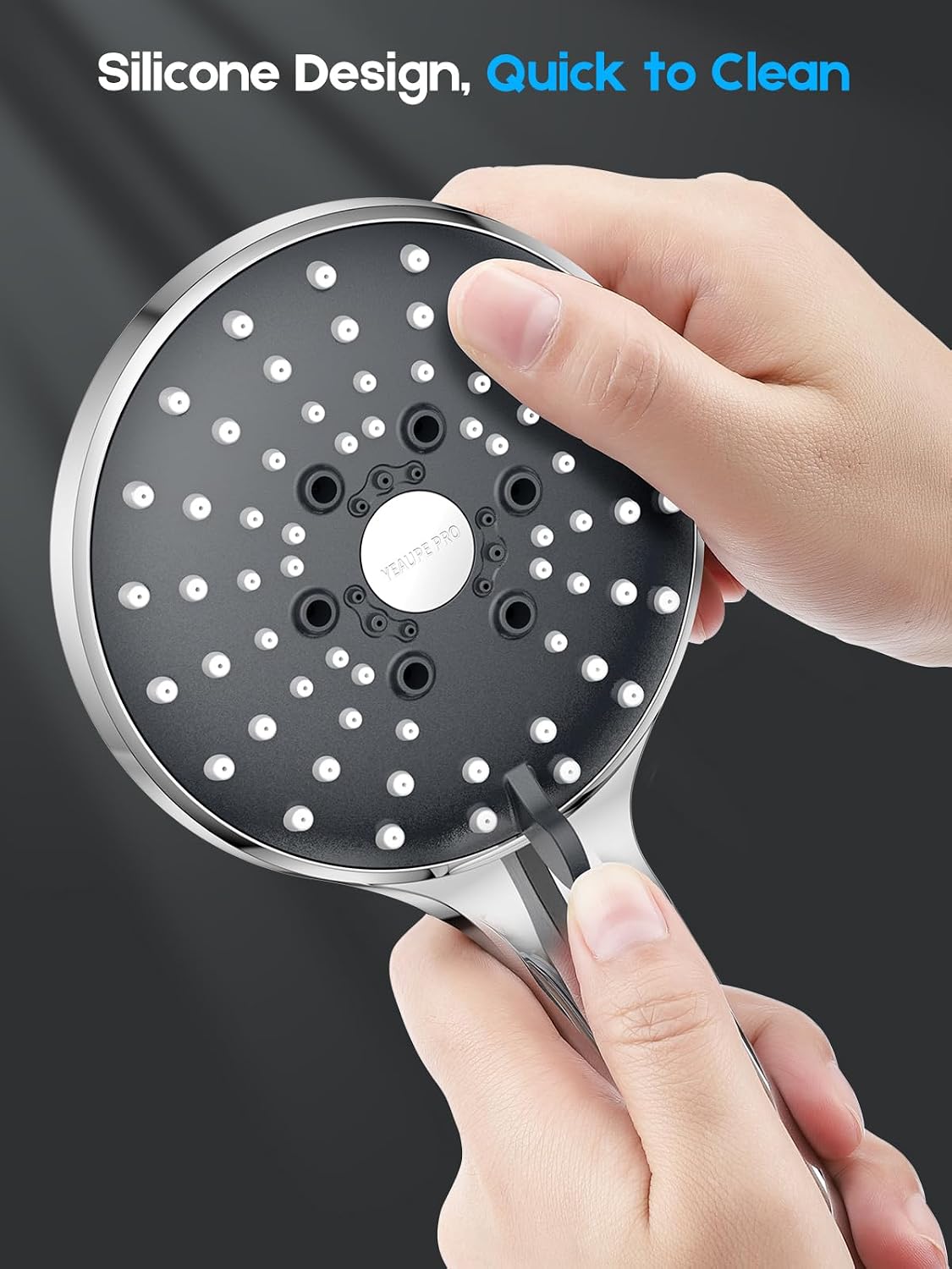 Detalle 2 de YEAUPE PRO Soffione Doccia con 6 tipi di getto, anticalcare e cromato (110 mm, attacco G1/2)