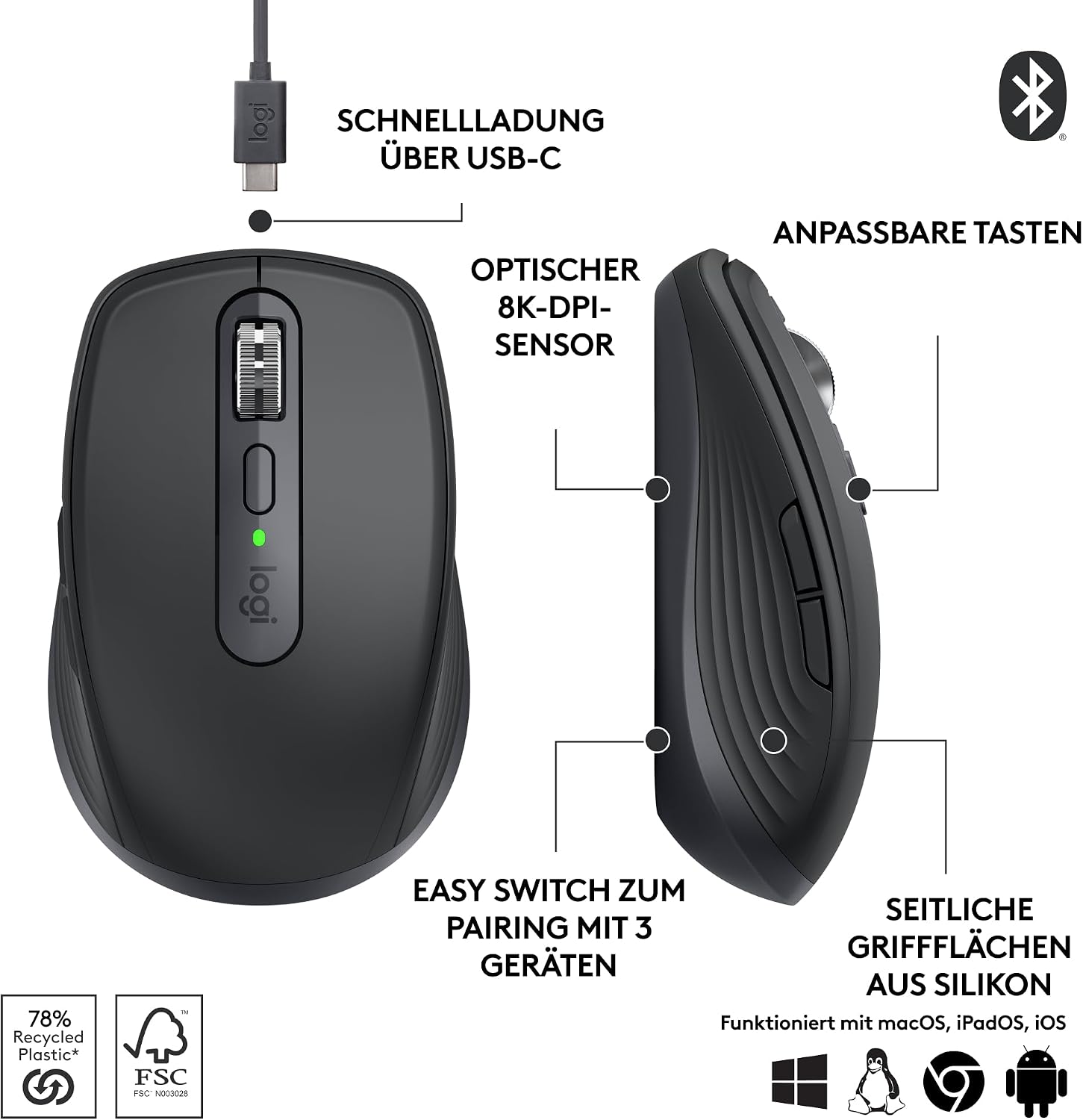 Thumbnail 6 de Logitech MX Anywhere 3S Compact Kabellose Maus (Graphit) – Präzise Mobilität mit 8K DPI Sensor