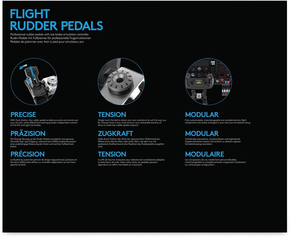 Thumbnail 5 de Logitech G Saitek PRO Flight Rudder: pedaliera per timone di volo con frenata a pedale, manopola di tensione e USB (PC) – Nero