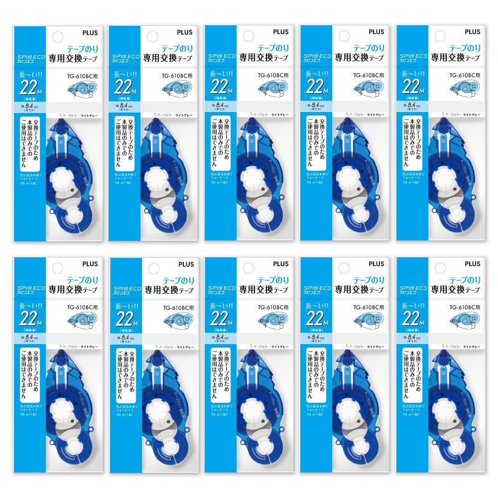 Detalle 2 de PLUS スピンエコ 37-587×10 テープのり交換テープ 8.4mm 強粘着・ブルー 10個入