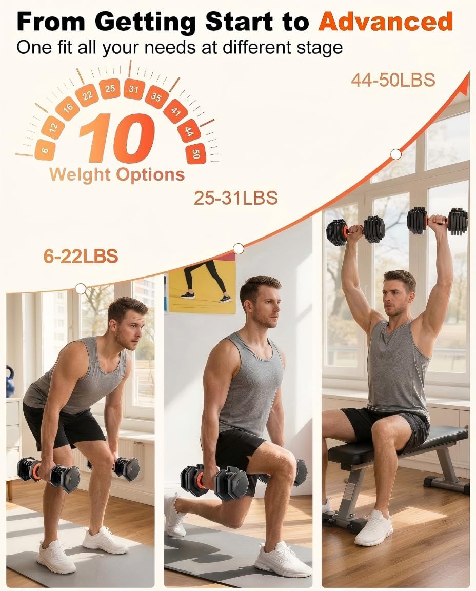 Thumbnail 5 de WLR 10-in-1 Adjustable Dumbbell Set with Quick-Dial Weights and Silicone Grip