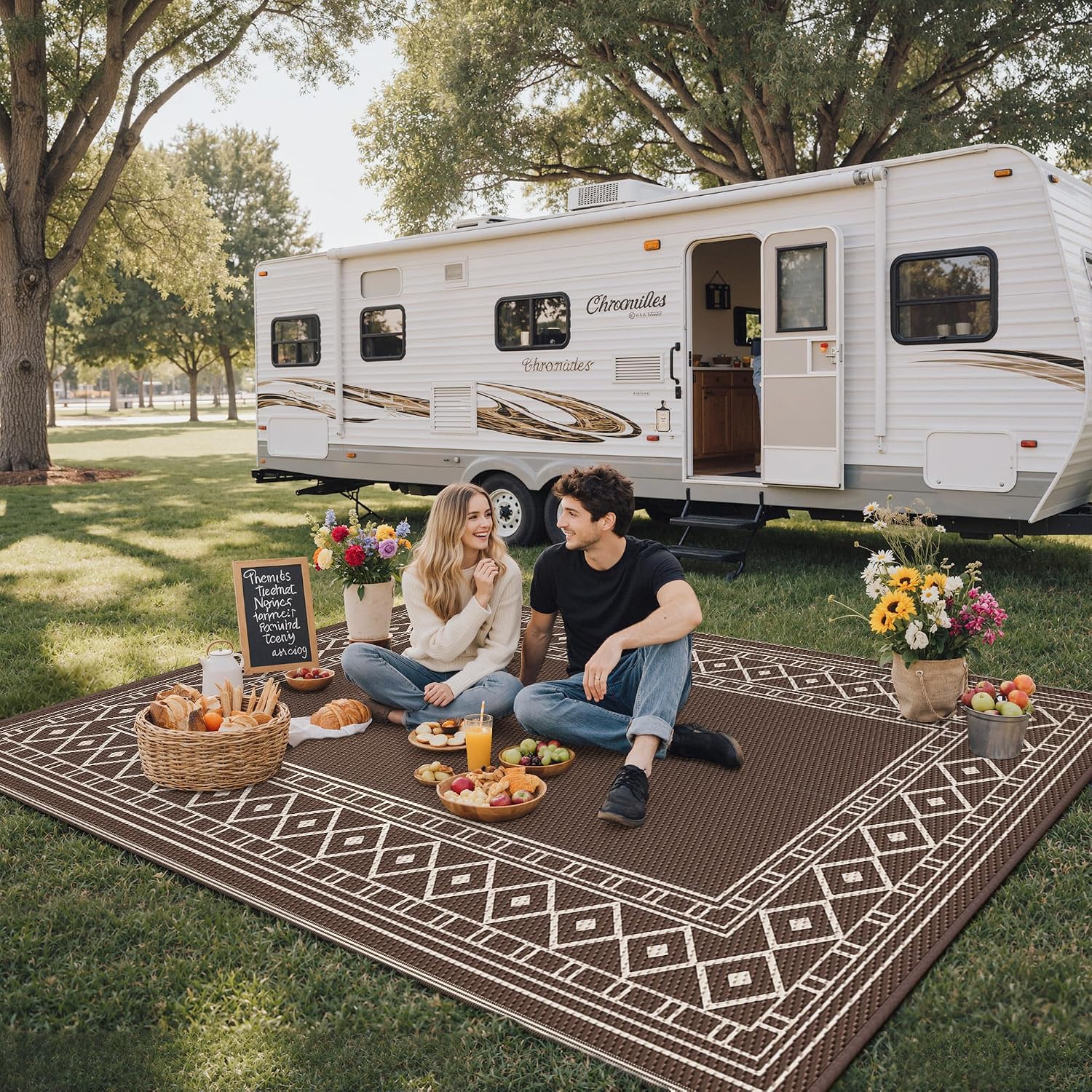 Detalle de GENIMO Plastic Straw Rug 9' x 12', Reversible Waterproof Outdoor Rug