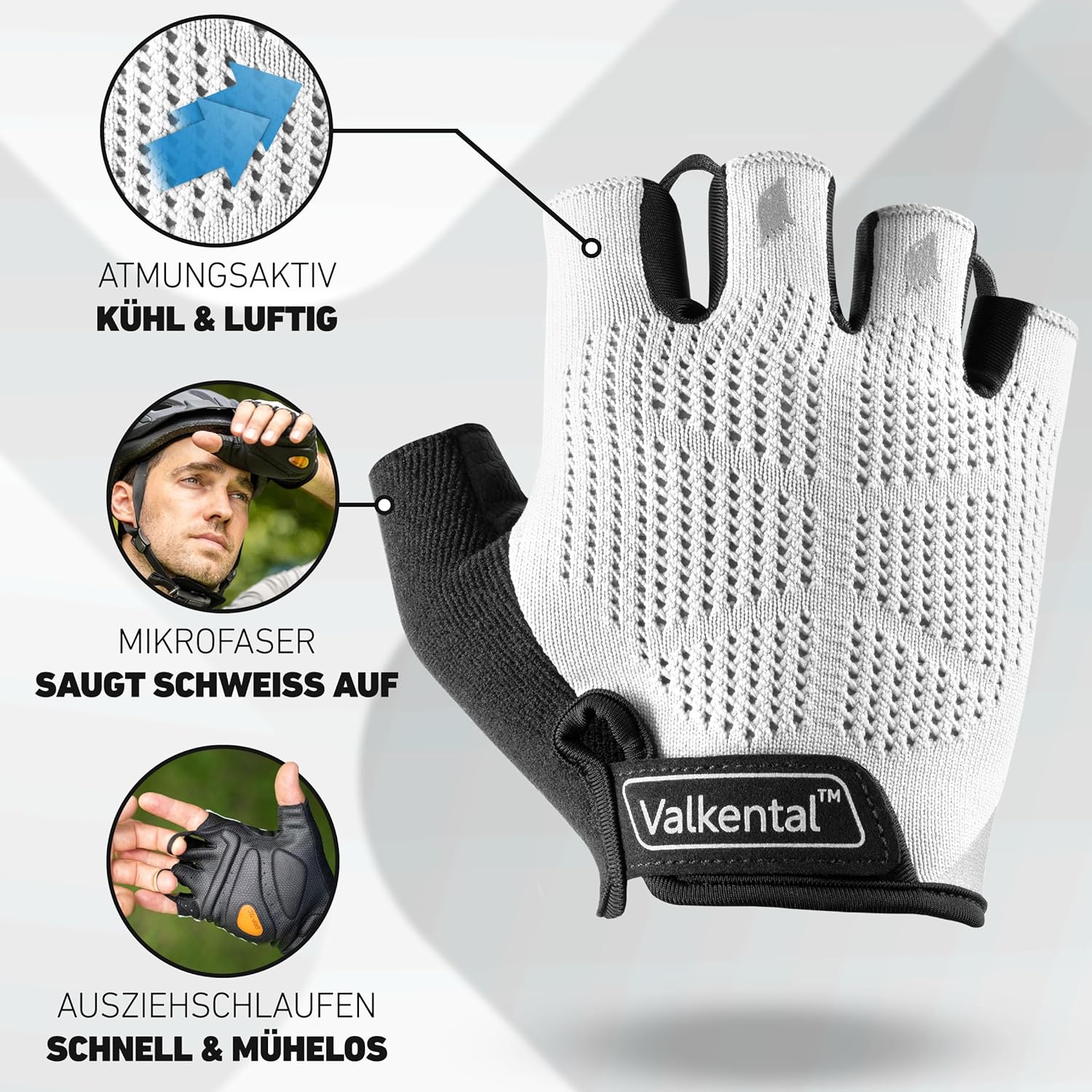 Detalle de Valkental Gepolsterte Fahrradhandschuhe – weiche, atmungsaktive Kurzhandschuhe für MTB, Rennrad und Trekking