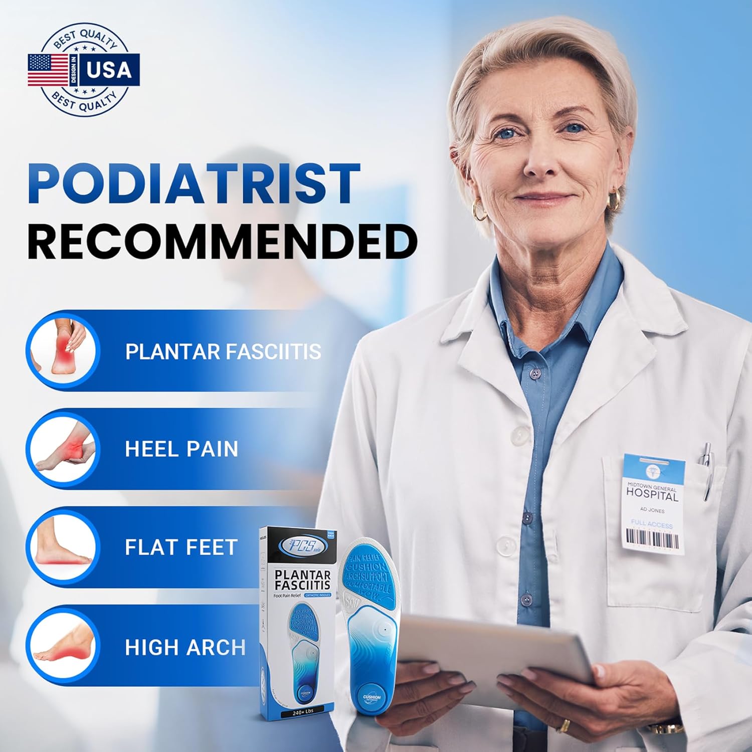 Detalle de PCSsole Orthotic Insoles Pro for Plantar Fasciitis Relief
