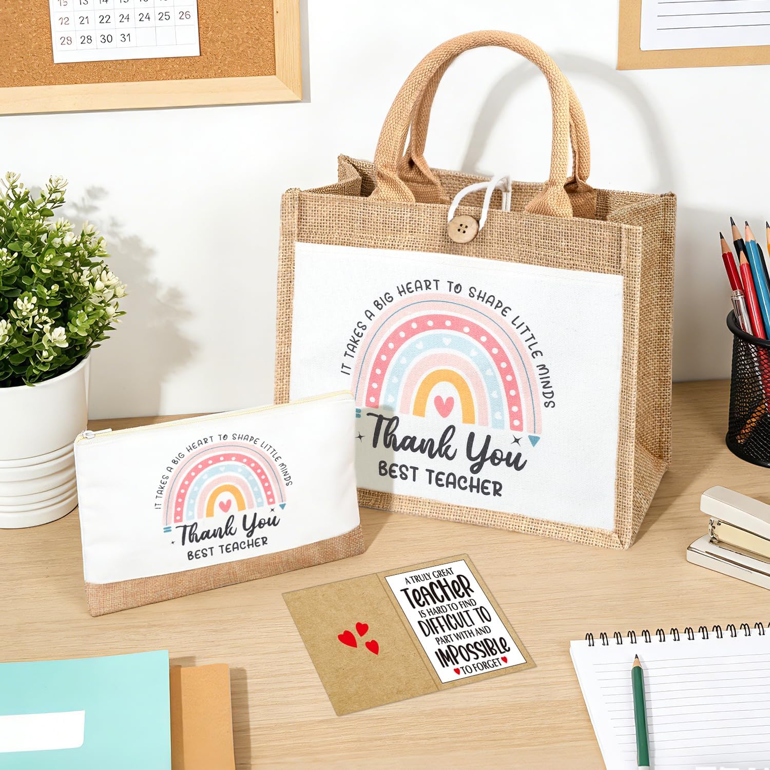 Detalle de iZoeL Thank You Teacher Gifts Set: Jute Tote, Cards & Keyring