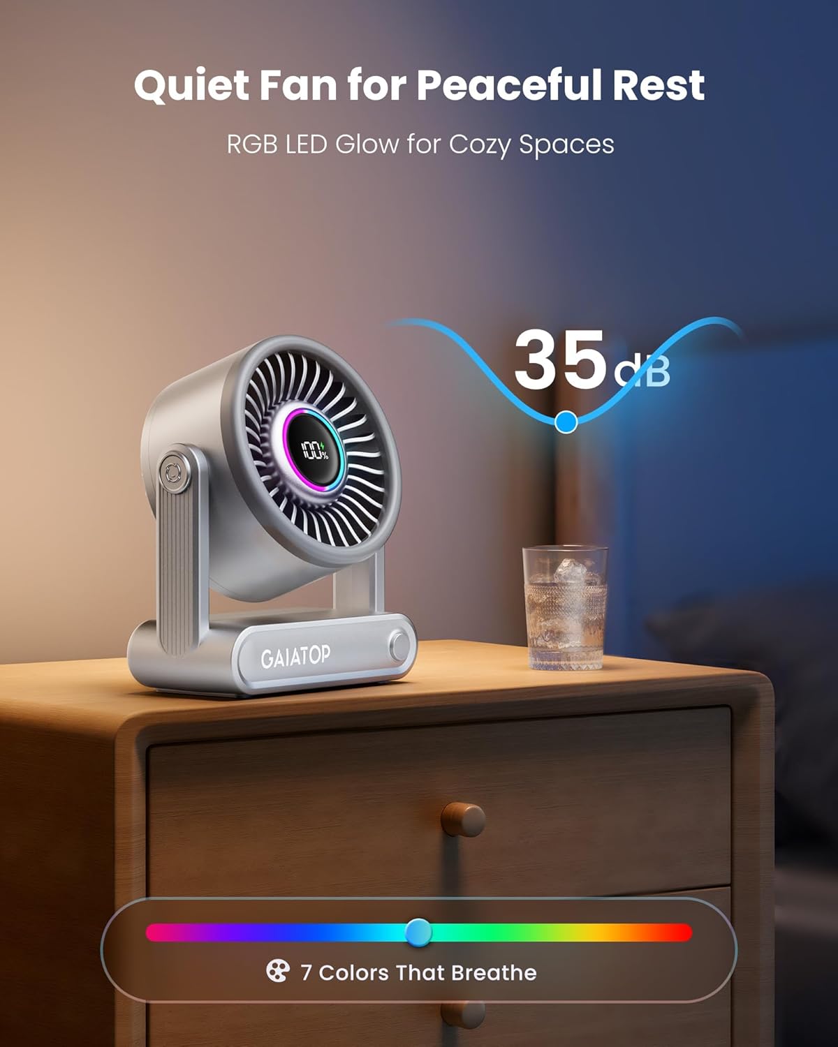 Thumbnail 4 de Gaiatop Rechargeable Desk Fan with Power Bank: 6000mAh, 18H Runtime, 5-Speed Quiet Cooling