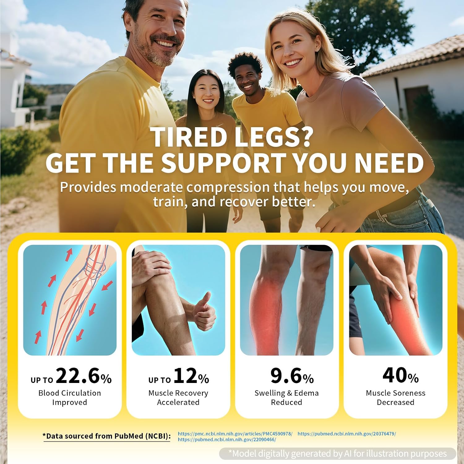 Thumbnail 1 de CAMBIVO CS12 Calf Compression Sleeves, 3 Pairs, 15–20 mmHg, Footless