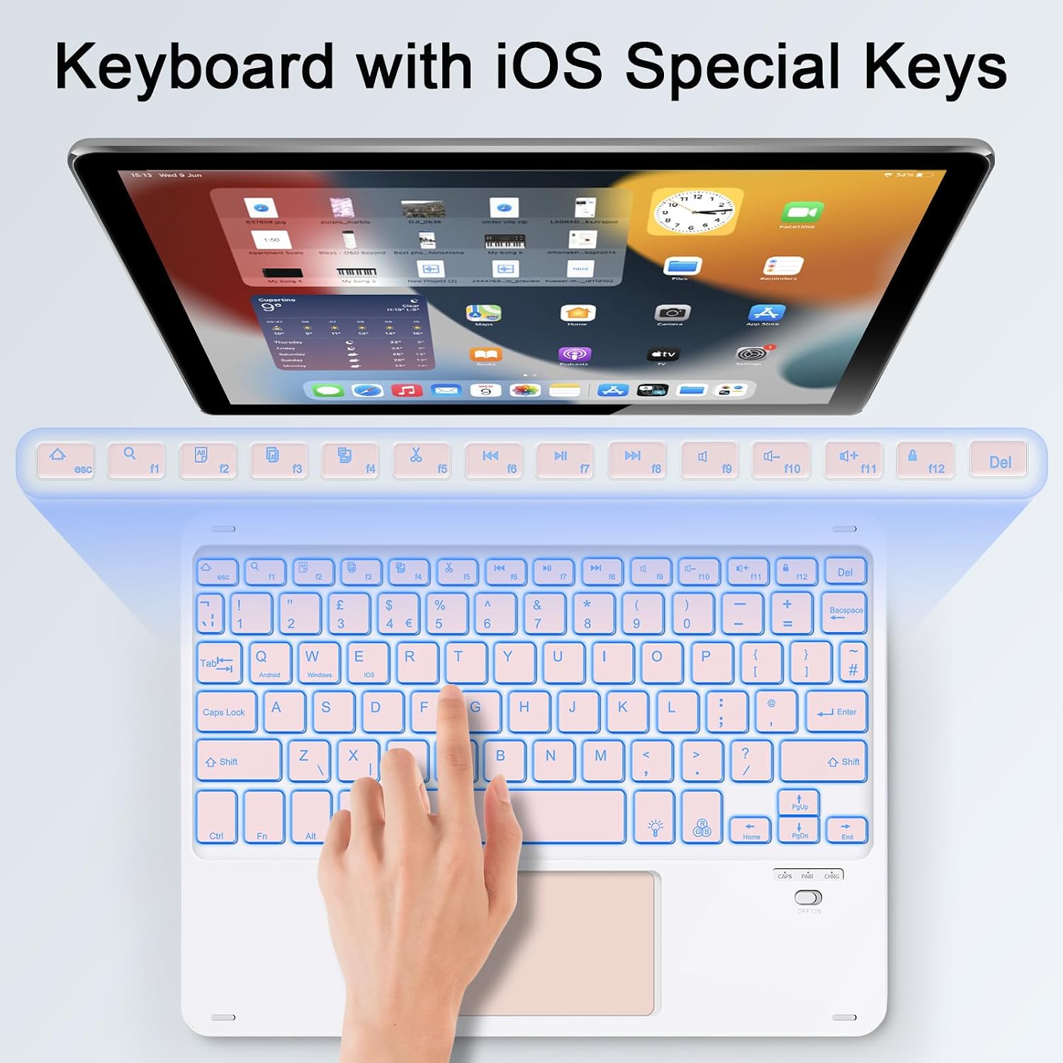 Detalle 2 de SOPPY Backlit Bluetooth Keyboard with Touchpad (UK Layout, Black) – portable rechargeable mini keyboard