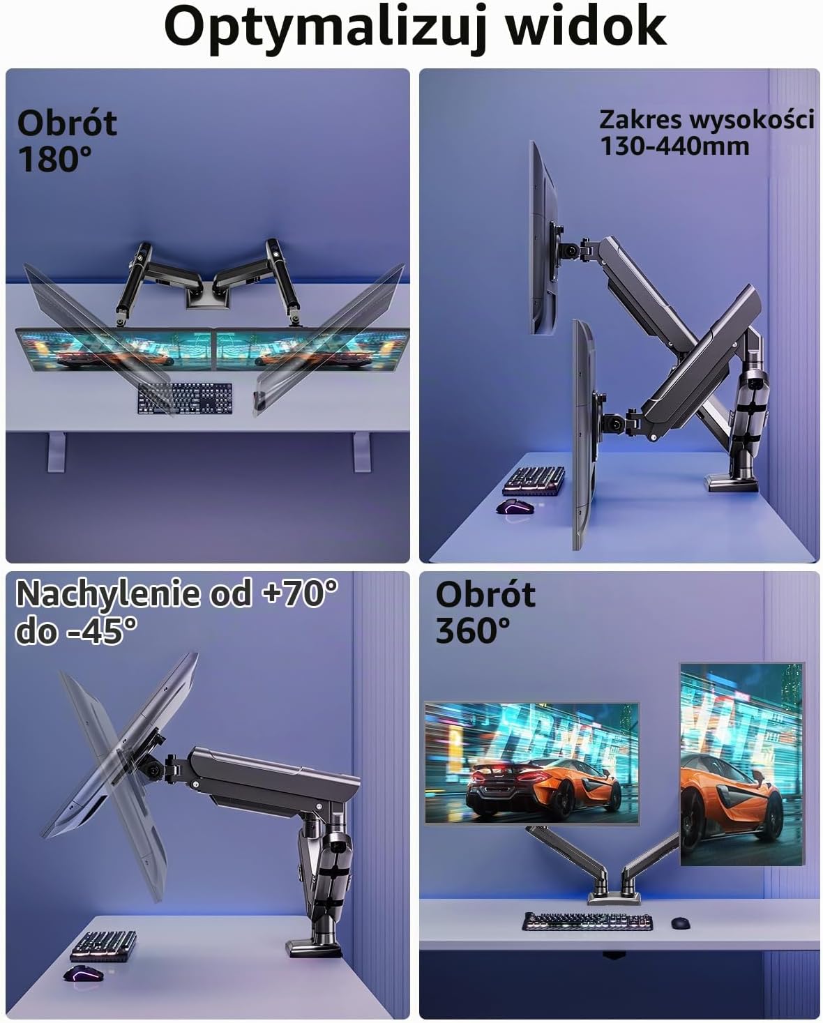 Detalle de ELIVED Freelift Pro EV6012B – podwójne ramię do monitorów 13–32 cali, VESA