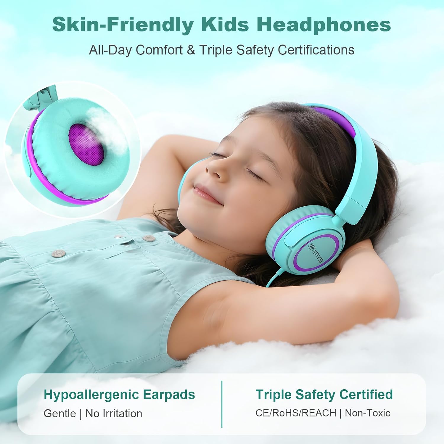 Detalle de IMYB V1 Kids Headphones – Wired, Foldable, Safe-Volume On-Ear Headphones (Green)
