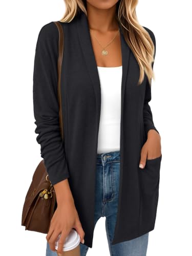 Detalle de LILLUSORY Long Cardigans for Women UK Lightweight Open-Front Knit in Black (Size L)