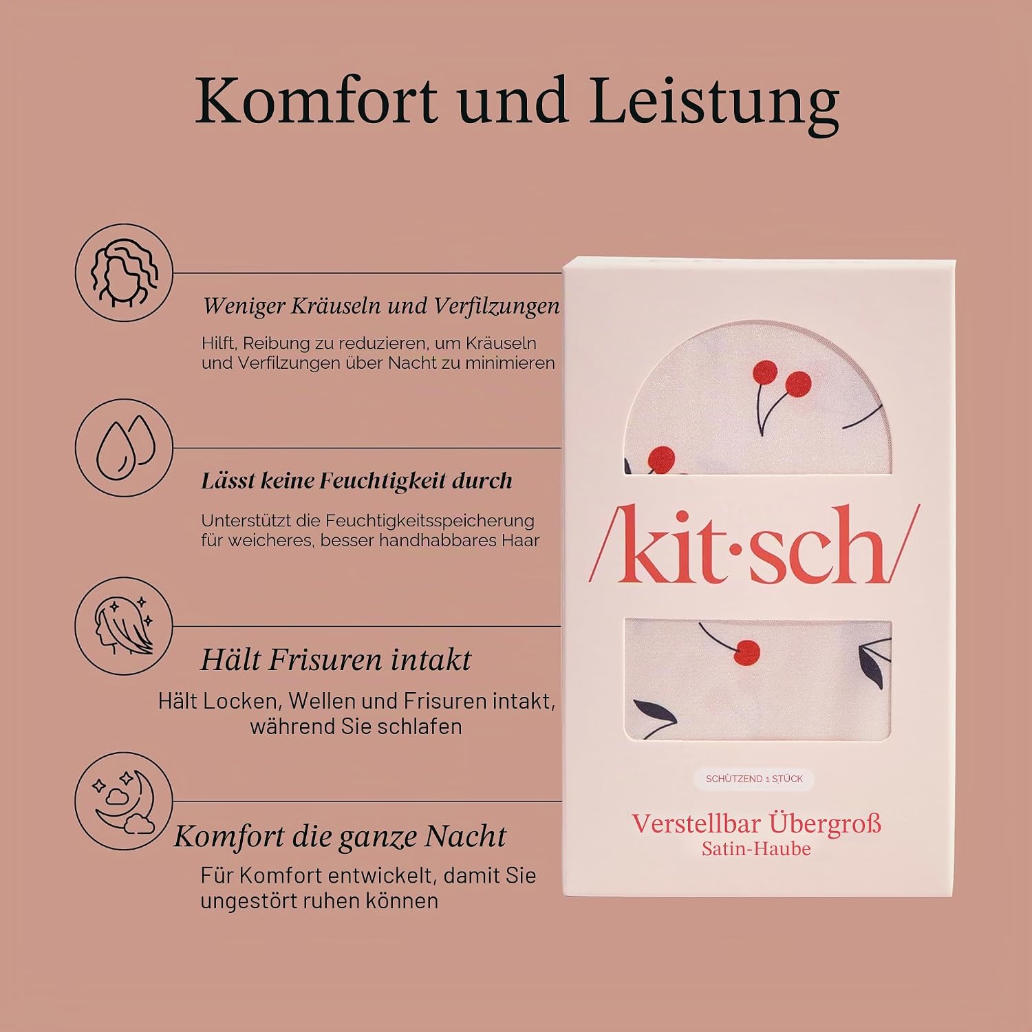 Detalle de Kitsch XL Satin Haarhaube zum Schlafen – weicher als Seide, XXL-Bonnet für Lockiges Haar
