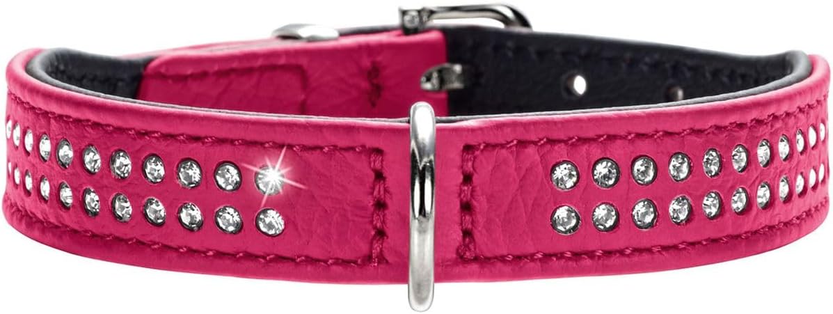 Detalle de HUNTER DIAMOND PETIT Halsband für kleine Hunde – pink/schwarz, Leder, 37 (XS-S)