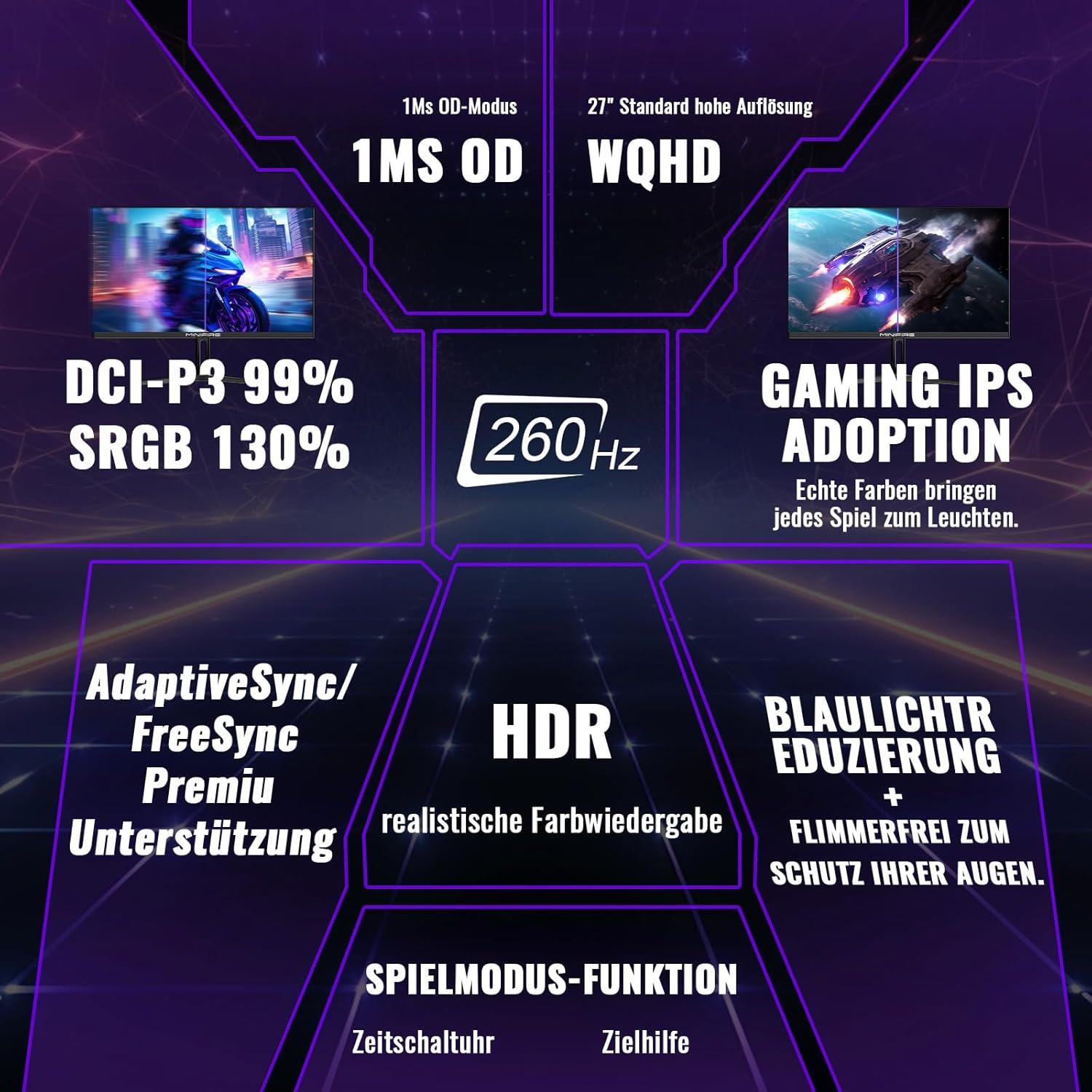 Thumbnail 1 de Minifire MFG27F4Q Pro 27-Zoll Gaming-Monitor (2K QHD, 260 Hz, HDR10, Adaptive Sync)