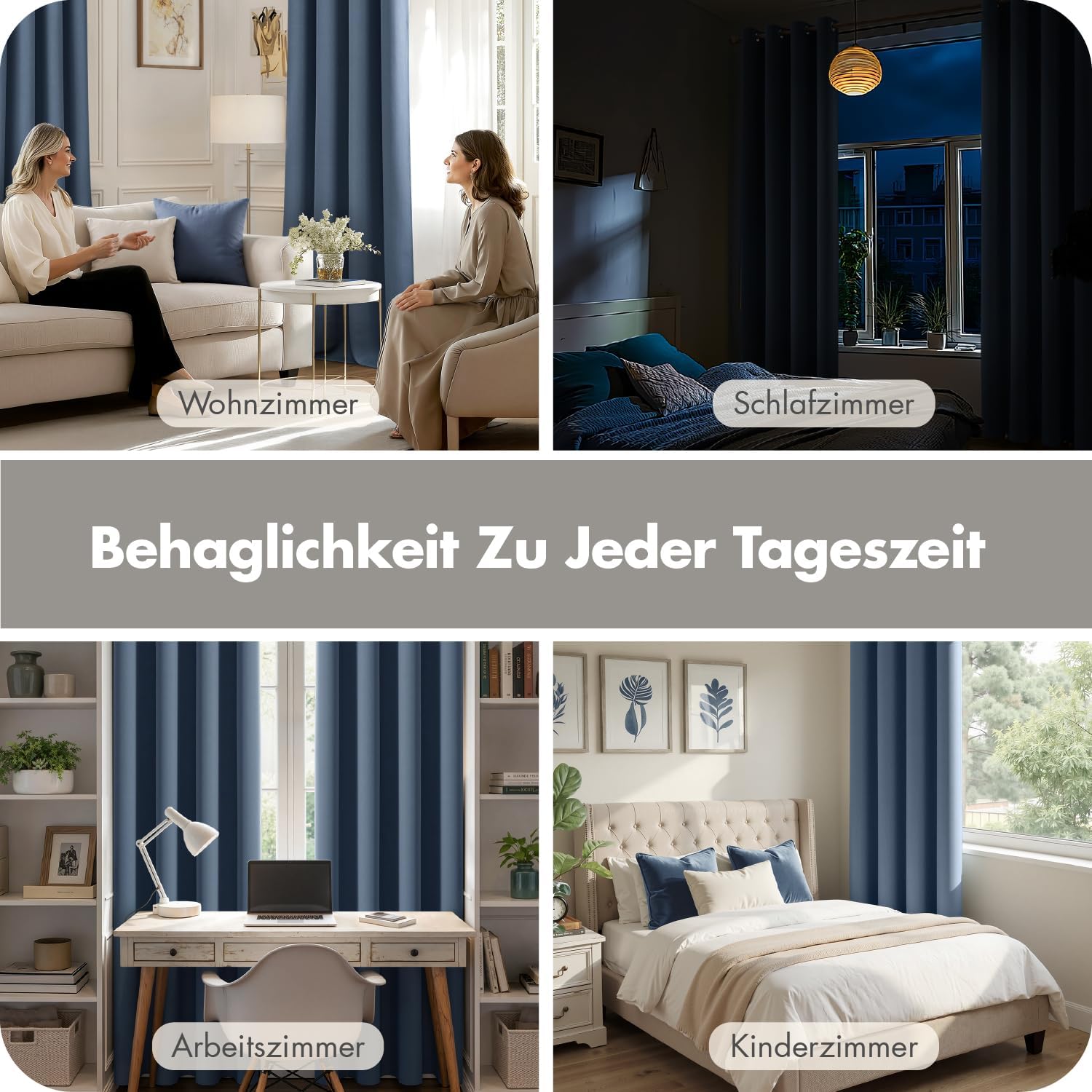 Detalle 2 de MIULEE Verdunklungsvorhänge blickdicht im 2er-Set (260 cm, Ösen) – Stahlblau